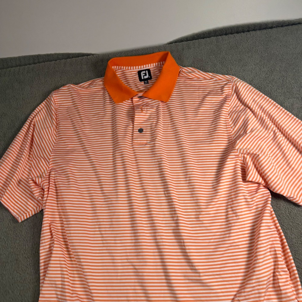 FootJoy Mens XL ProDry Golf Polo Shirt Orange White Striped Short Sleeve Logo
